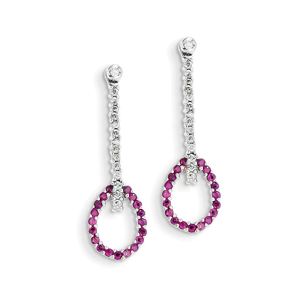 14K Weißgold Echt Diamant & Rubin Ohrringe