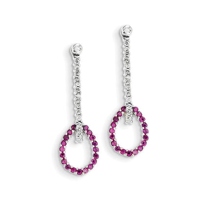 14K Weißgold Echt Diamant & Rubin Ohrringe