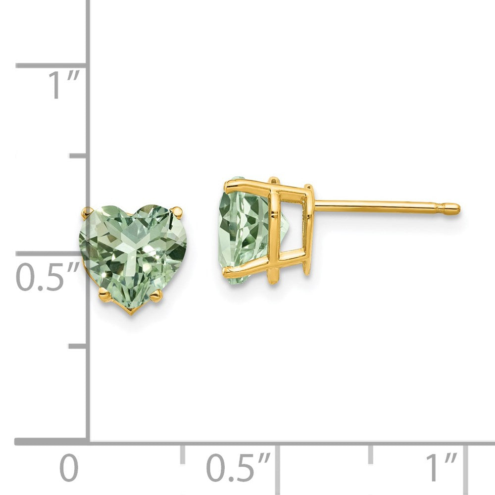 14K Gelbgold Ohrringe mit herzförmigem grünem Quarz, 7 mm