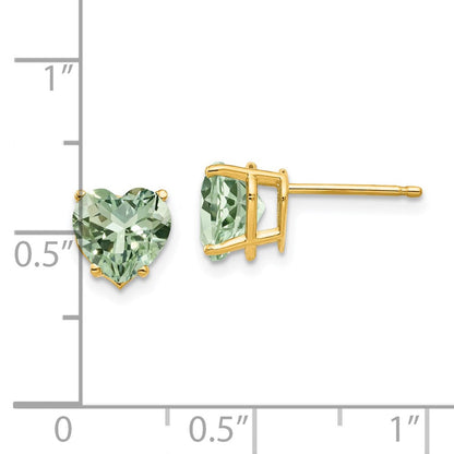 14K Gelbgold Ohrringe mit herzförmigem grünem Quarz, 7 mm