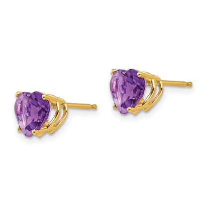 14K Gelbgold Ohrringe mit 7 mm Herz-Amethyst