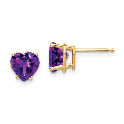 14K Gelbgold Ohrringe mit 7 mm Herz-Amethyst