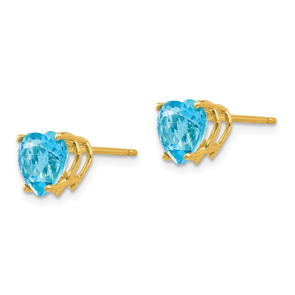 14K Gelbgold Ohrringe mit herzförmigem blauem Topas, 7 mm