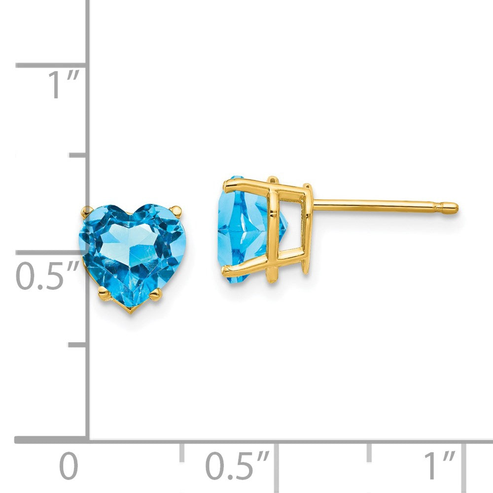 14K Gelbgold Ohrringe mit herzförmigem blauem Topas, 7 mm