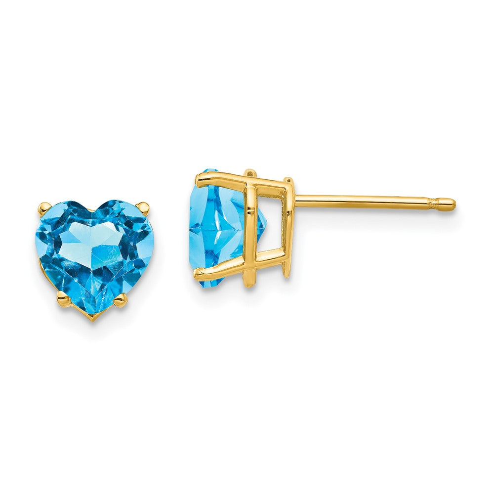 14K Gelbgold Ohrringe mit herzförmigem blauem Topas, 7 mm