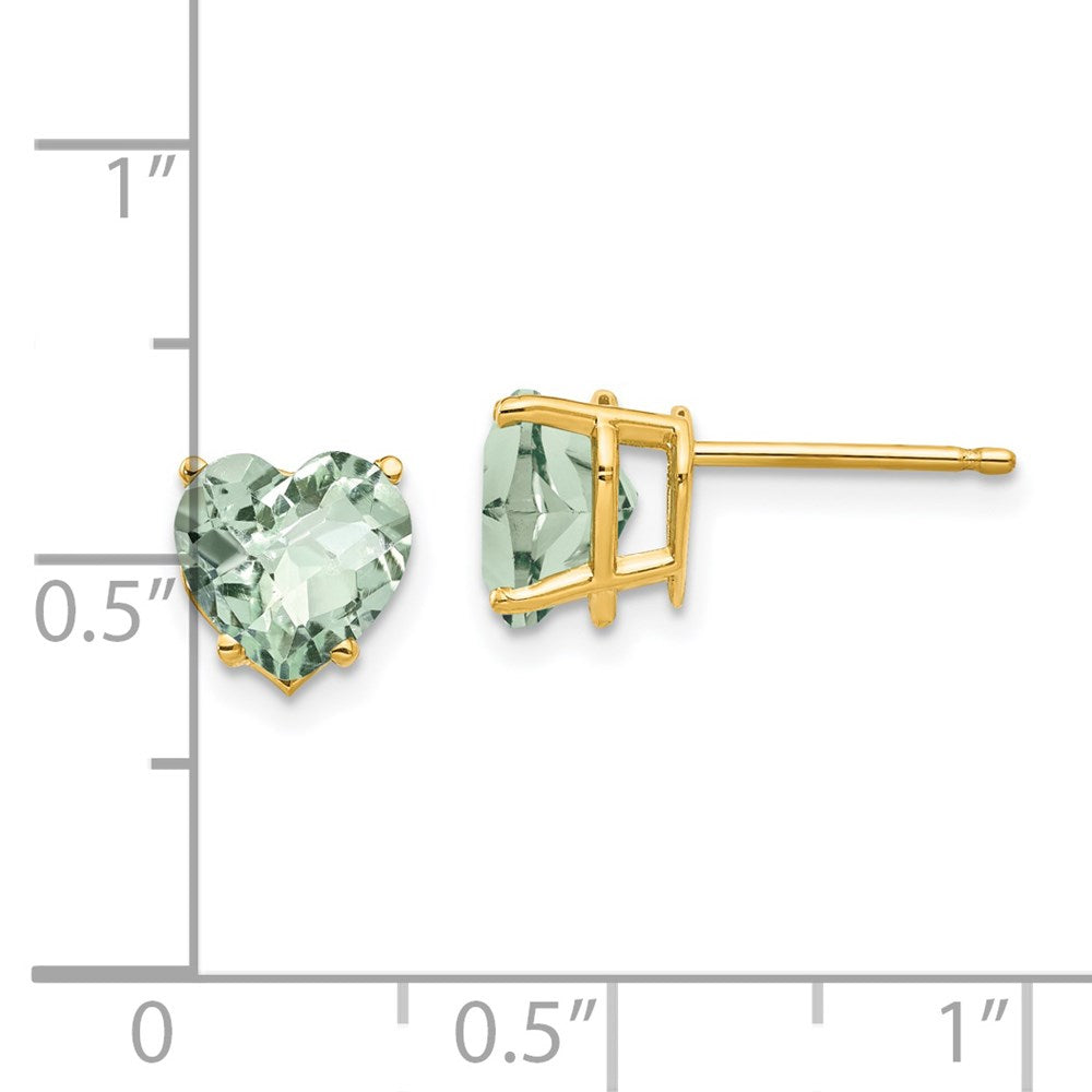 14K Gelbgold Ohrringe mit 7 mm Schachbrett-Cut Herz aus grünem Quarz