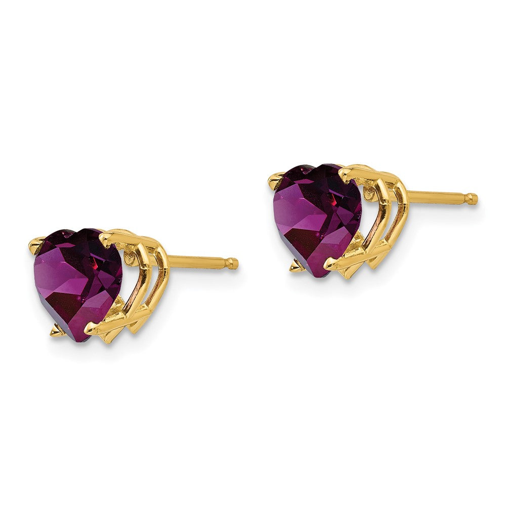 14K Gelbgold Ohrringe mit 7-mm-Herz-Rhodolith-Granat