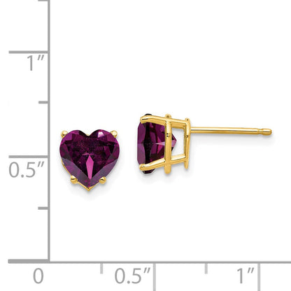 14K Gelbgold Ohrringe mit 7-mm-Herz-Rhodolith-Granat