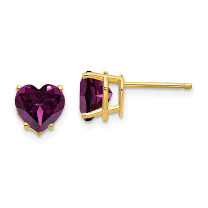 14K Gelbgold Ohrringe mit 7-mm-Herz-Rhodolith-Granat