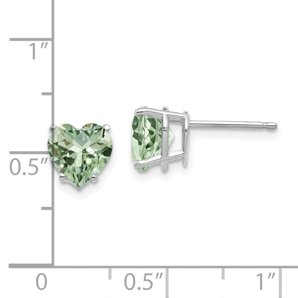 14K Weißgold Ohrringe mit herzförmigem grünem Quarz, 7 mm