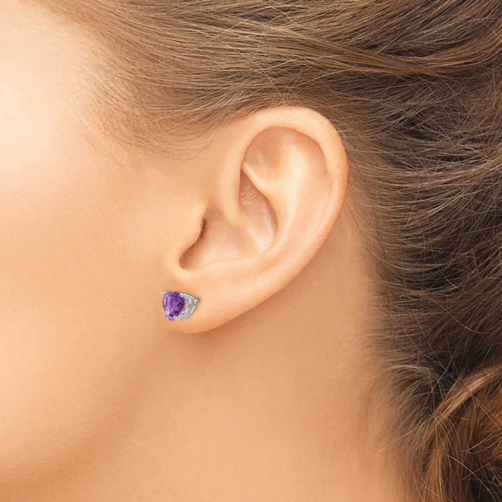 14K Weißgold Ohrringe mit 7-mm-Herz-Amethyst