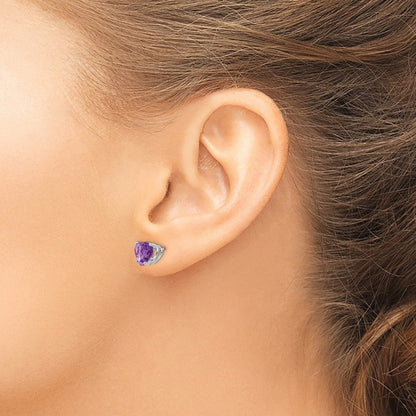 14K Weißgold Ohrringe mit 7-mm-Herz-Amethyst