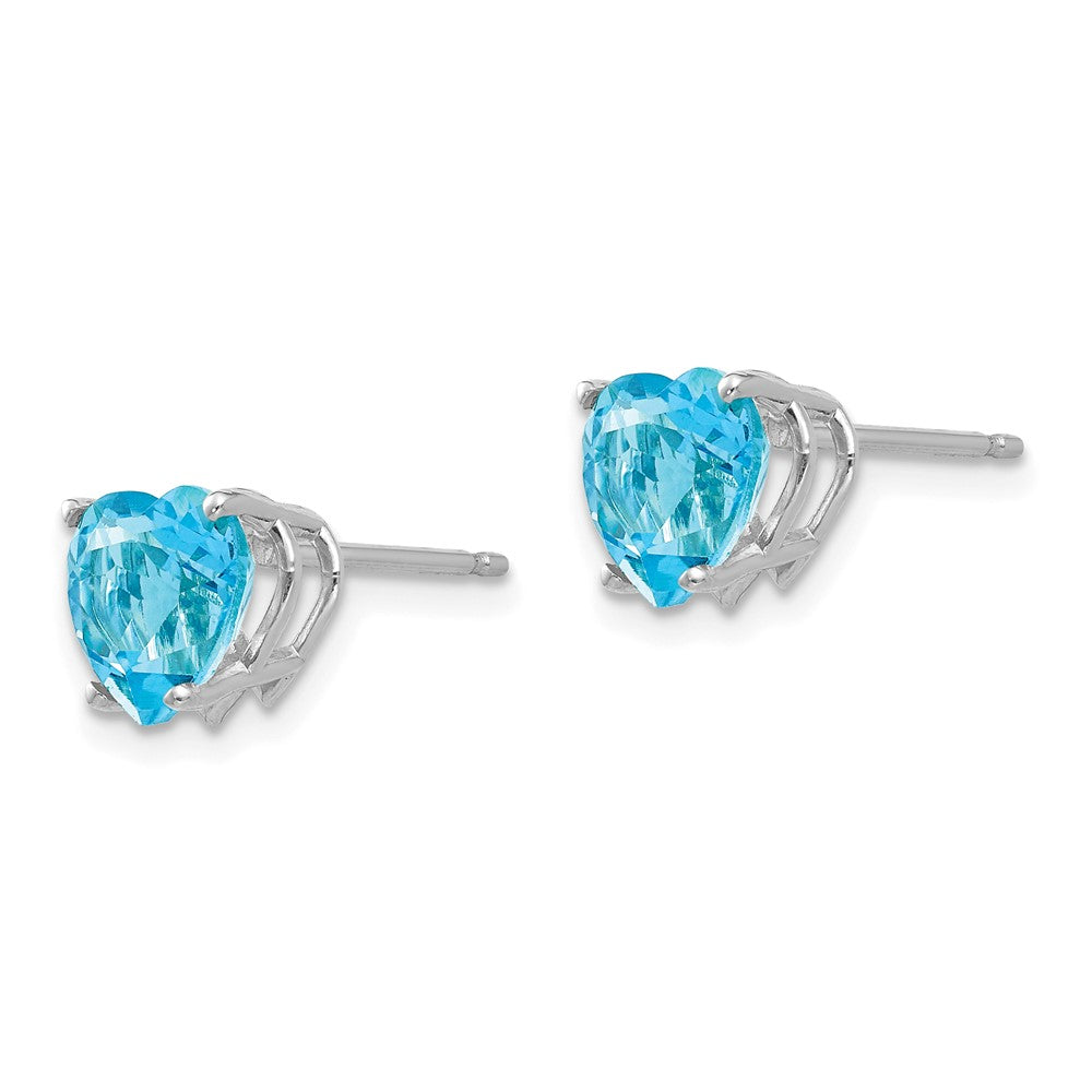 14K Weißgold Ohrringe mit 7 mm Blautopas im Herzschliff