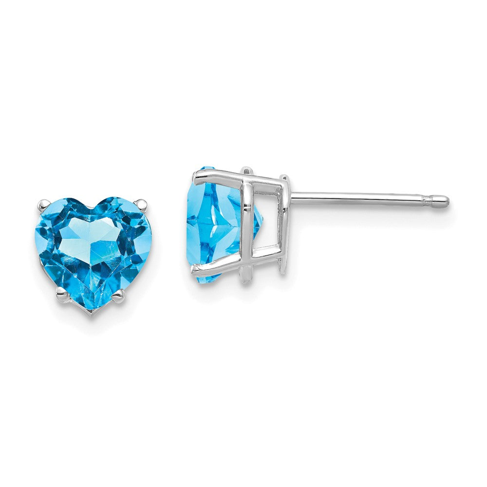 14K Weißgold Ohrringe mit 7 mm Blautopas im Herzschliff