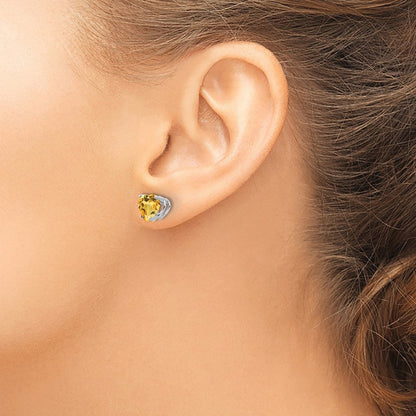 14K Weißgold Ohrringe mit 7 mm Citrin im Herzschliff