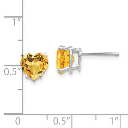 14K Weißgold Ohrringe mit 7 mm Citrin im Herzschliff