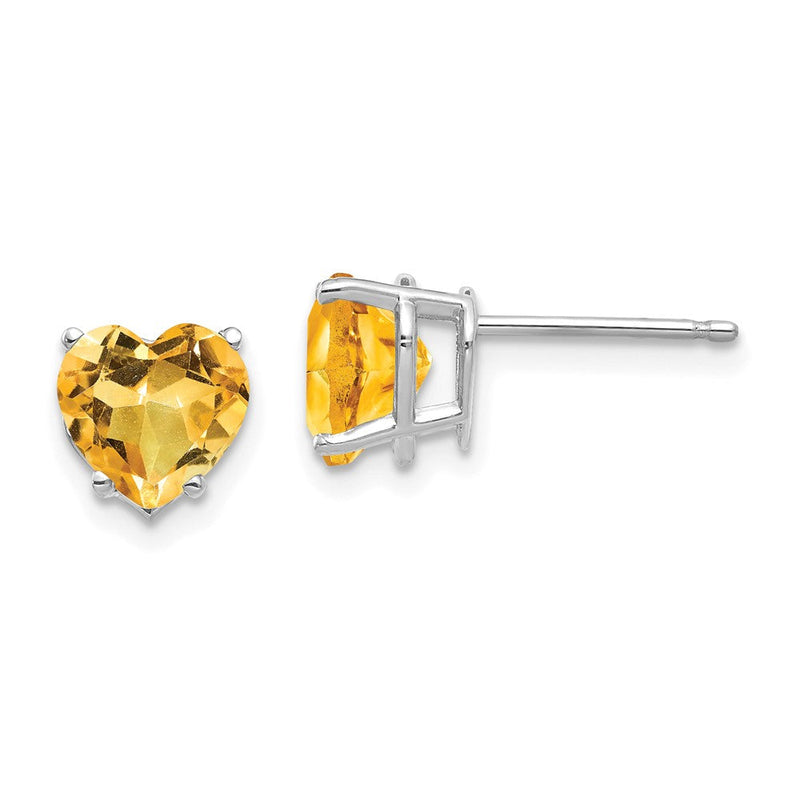 14K Weißgold Ohrringe mit 7 mm Citrin im Herzschliff
