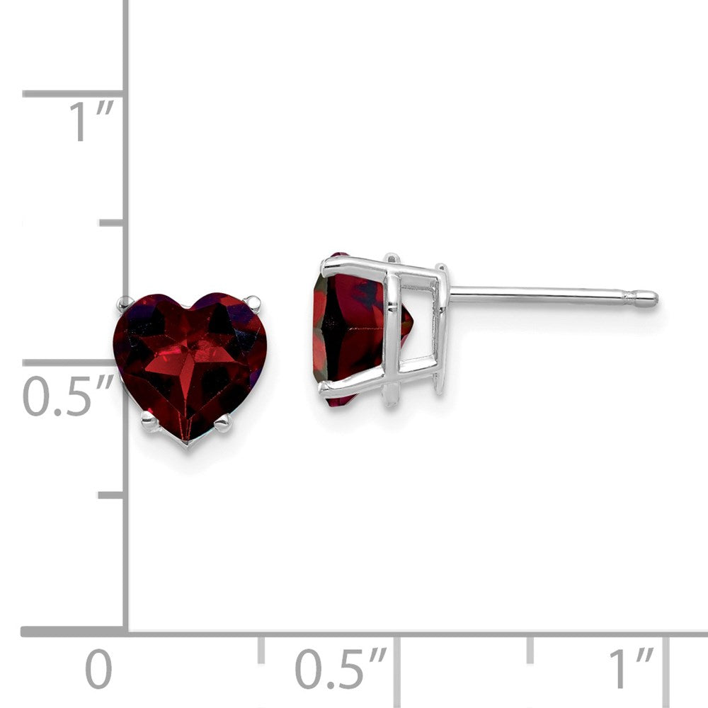 14K Weißgold Ohrringe mit Herz-Granat, 7 mm