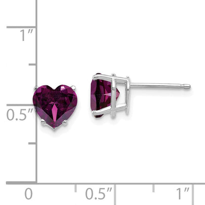 14K Weißgold Rhodolith-Granat-Herz-Ohrstecker