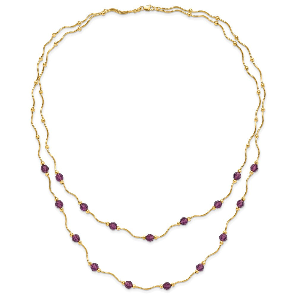 14K Gelbgold 14ky Spirale Perle & Lila Kristall Multistrand Halskette