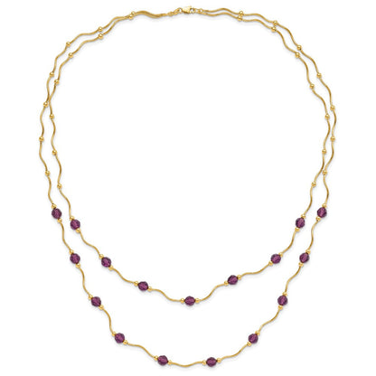 14K Gelbgold 14ky Spirale Perle & Lila Kristall Multistrand Halskette