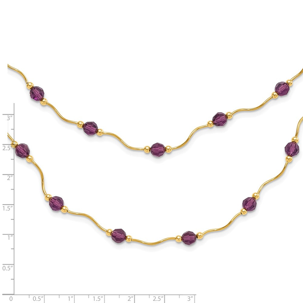 14K Gelbgold 14ky Spirale Perle & Lila Kristall Multistrand Halskette