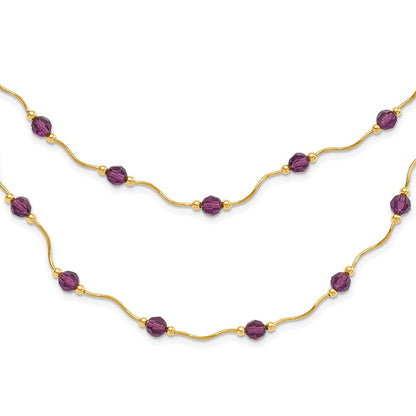 14K Gelbgold 14ky Spirale Perle & Lila Kristall Multistrand Halskette