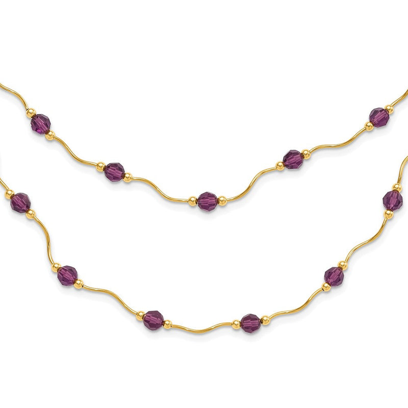 14K Gelbgold 14ky Spirale Perle & Lila Kristall Multistrand Halskette