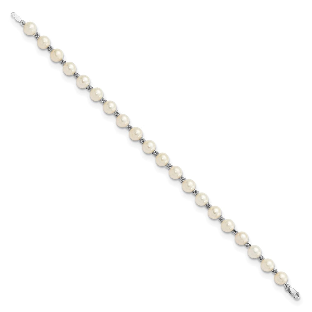 14K Weißgold 6 7mm Halb Rund Süßwasser Zuchtperle Armband