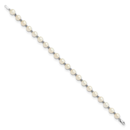 14K Weißgold 6 7mm Halb Rund Süßwasser Zuchtperle Armband