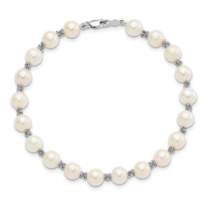 14K Weißgold 6 7mm Halb Rund Süßwasser Zuchtperle Armband