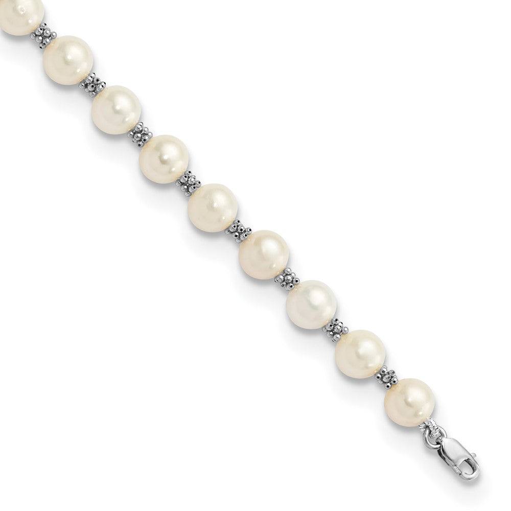 14K Weißgold 6 7mm Halb Rund Süßwasser Zuchtperle Armband