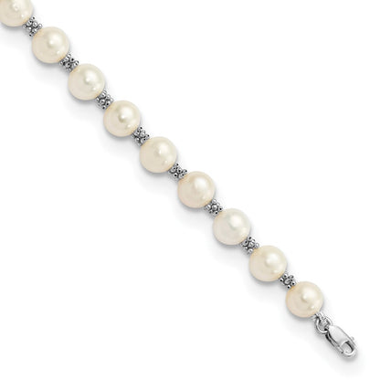 14K Weißgold 6 7mm Halb Rund Süßwasser Zuchtperle Armband