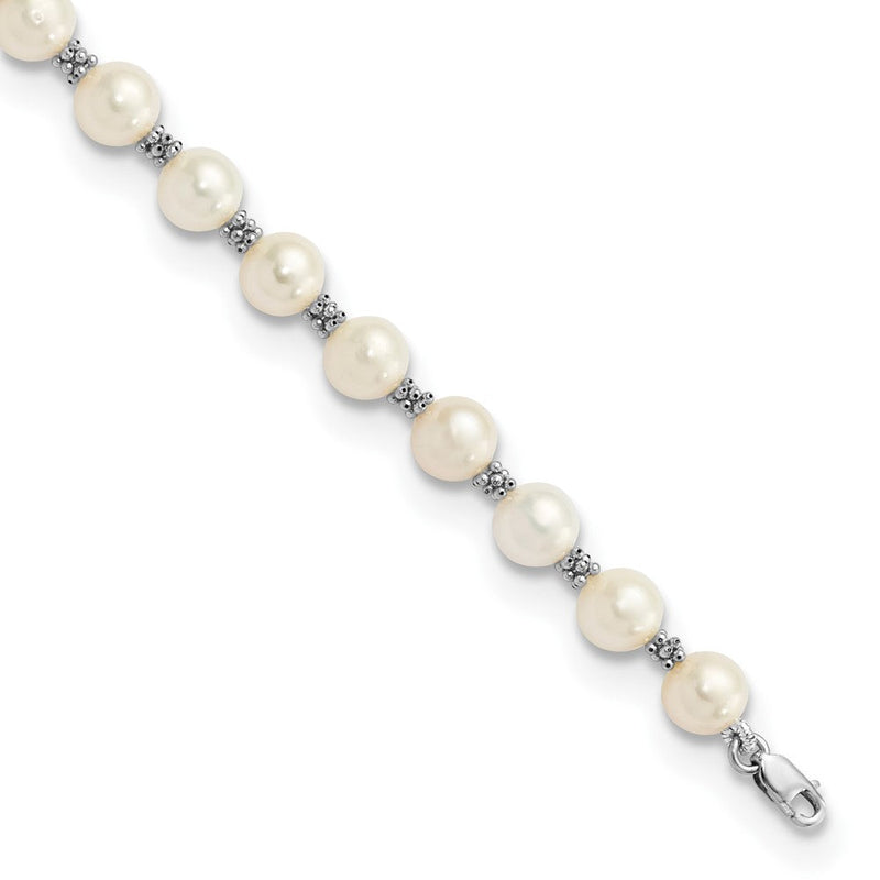14K Weißgold 6 7mm Halb Rund Süßwasser Zuchtperle Armband