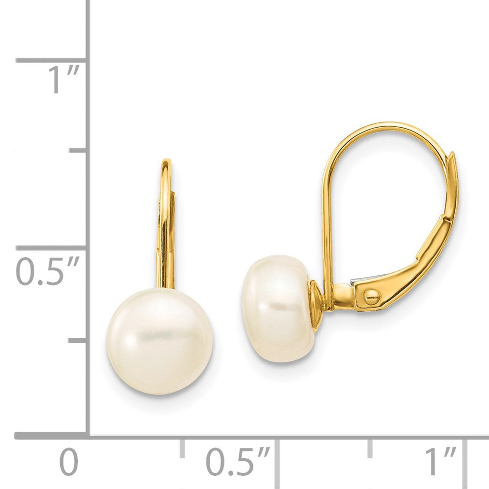 14K Gelbgold 7 8mm Weiß Knopf Süßwasser Zuchtperle Ohrhänger mit Brisur