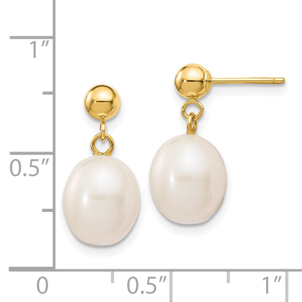 14K Gelbgold 8 9mm Weiß Rice Süßwasser Zuchtperle Stecker Ohrhänger
