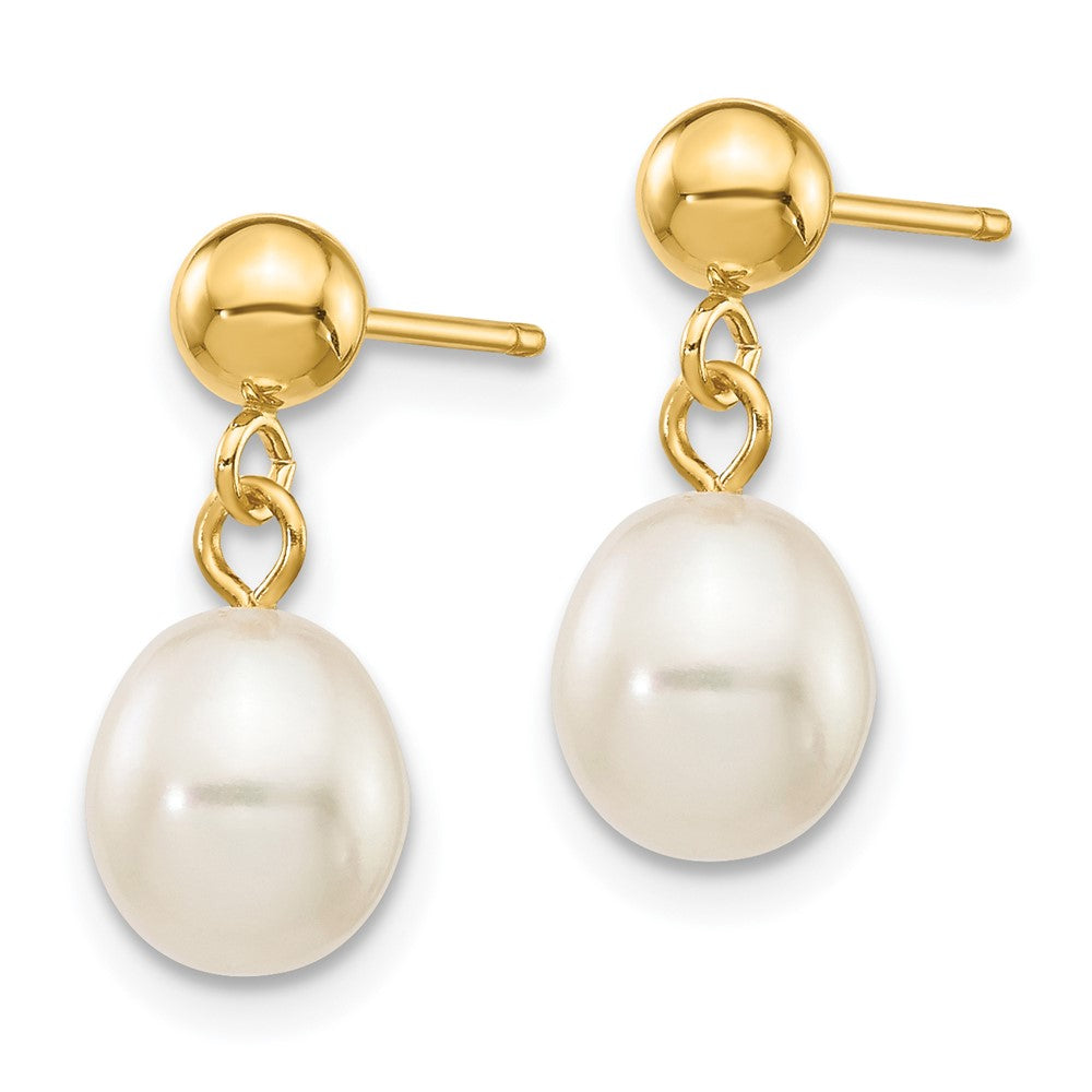 14K Gelbgold 6 7mm Weiß Rice Süßwasser Zuchtperle Stecker Ohrhänger