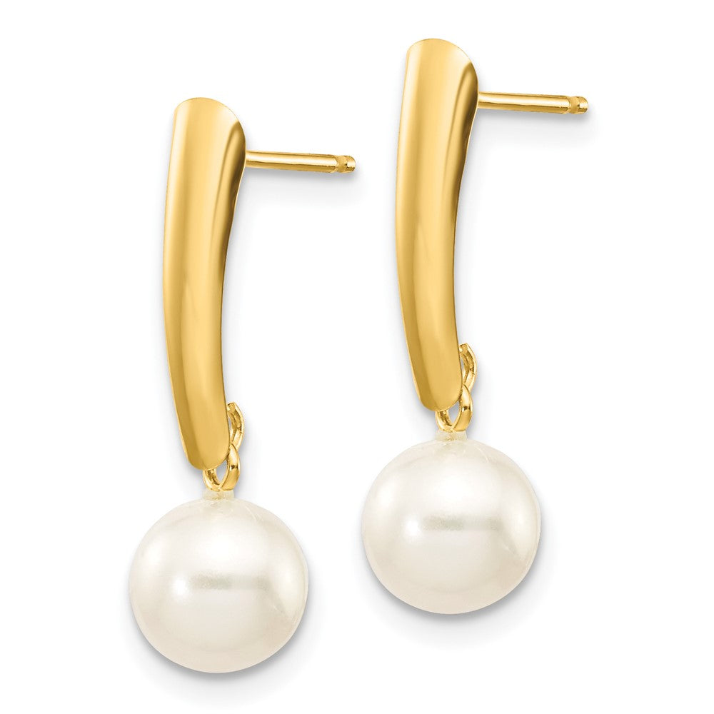 14K Gelbgold 6 7mm Weiß Rund Süßwasser Zuchtperle Stecker Ohrhänger