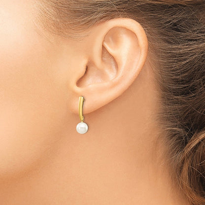 14K Gelbgold 6 7mm Weiß Rund Süßwasser Zuchtperle Stecker Ohrhänger