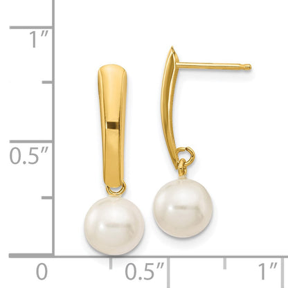 14K Gelbgold 6 7mm Weiß Rund Süßwasser Zuchtperle Stecker Ohrhänger