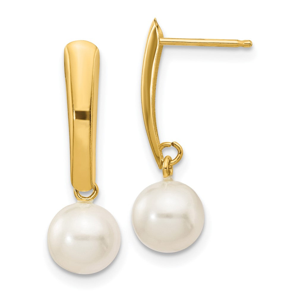 14K Gelbgold 6 7mm Weiß Rund Süßwasser Zuchtperle Stecker Ohrhänger
