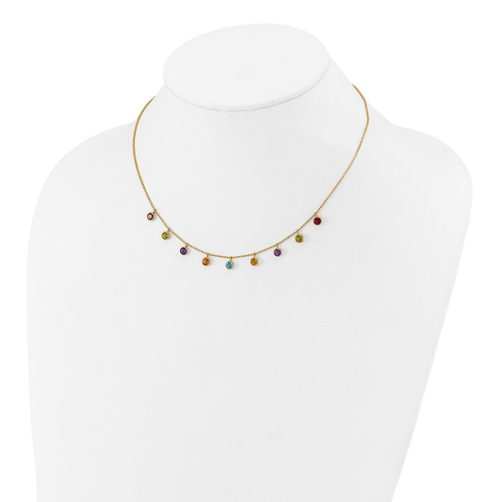 14K Mehrfarbig Edelstein Halskette mit 2 Zoll Verlängerung.