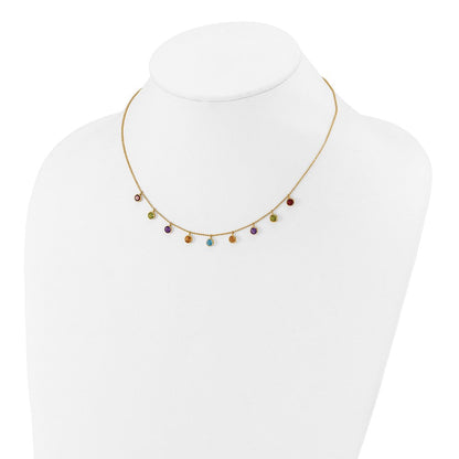 14K Mehrfarbig Edelstein Halskette mit 2 Zoll Verlängerung.