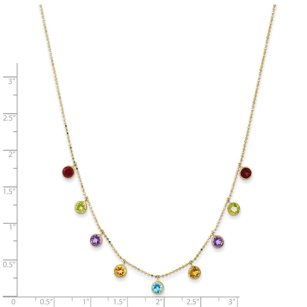 14K Mehrfarbig Edelstein Halskette mit 2 Zoll Verlängerung.