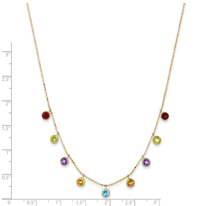 14K Mehrfarbig Edelstein Halskette mit 2 Zoll Verlängerung.