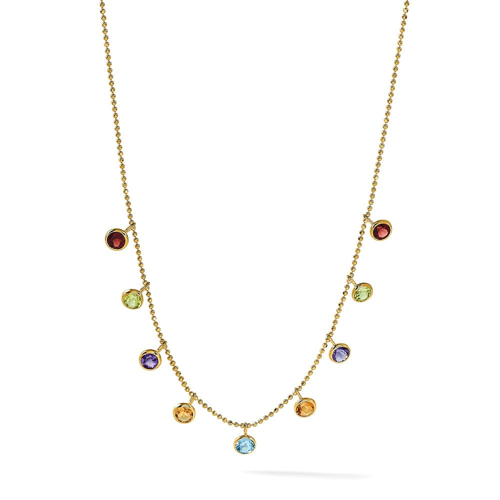 14K Mehrfarbig Edelstein Halskette mit 2 Zoll Verlängerung.
