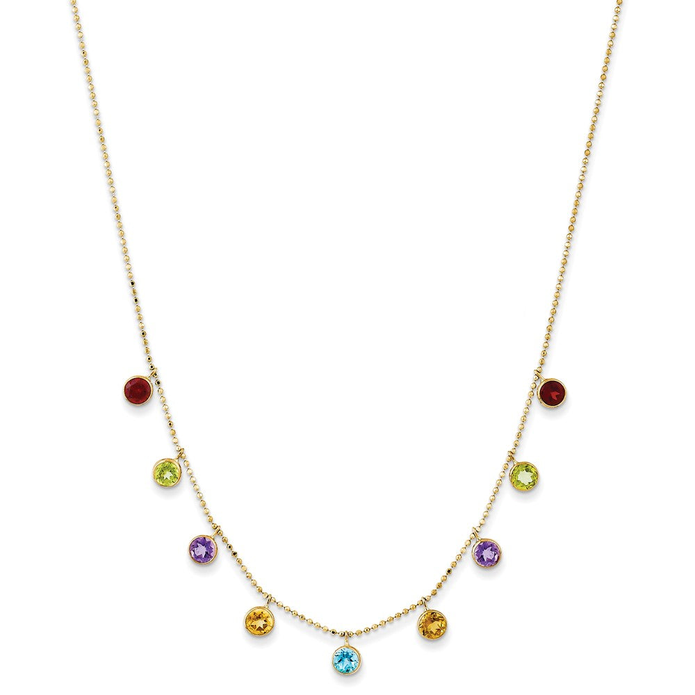14K Mehrfarbig Edelstein Halskette mit 2 Zoll Verlängerung.