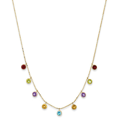 14K Mehrfarbig Edelstein Halskette mit 2 Zoll Verlängerung.