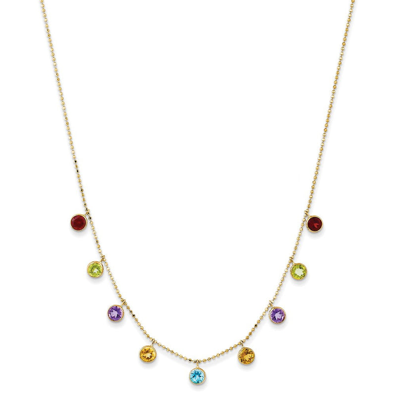 14K Mehrfarbig Edelstein Halskette mit 2 Zoll Verlängerung.