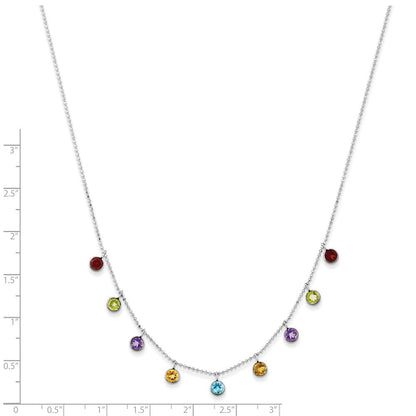14K Weißgold Mehrfarbig Edelstein mit 2 Zoll Verlängerung Halskette